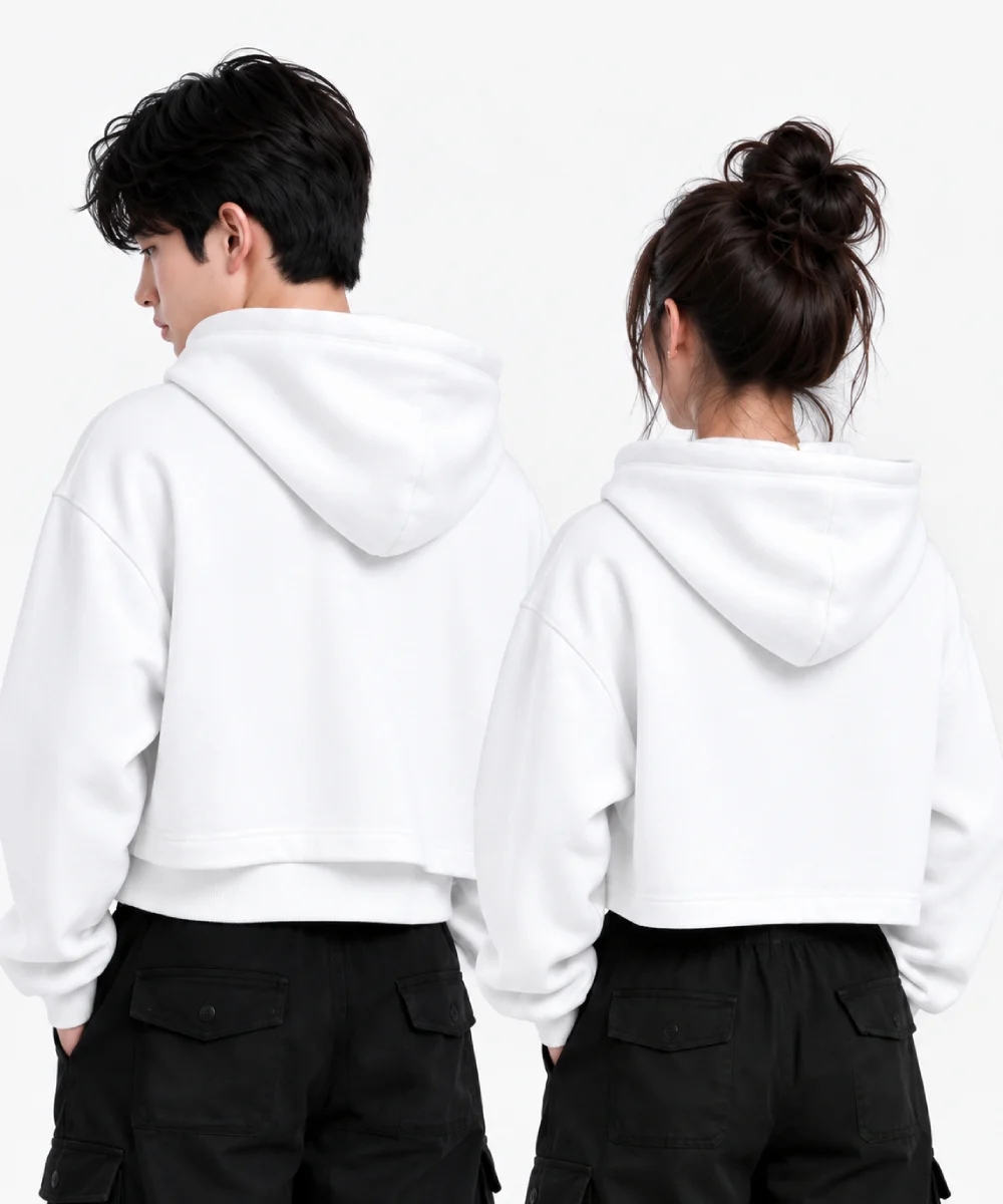 Áo hoodie Hoodie dáng lửng màu trắng năng động