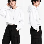 Áo hoodie Hoodie dáng lửng màu trắng năng động