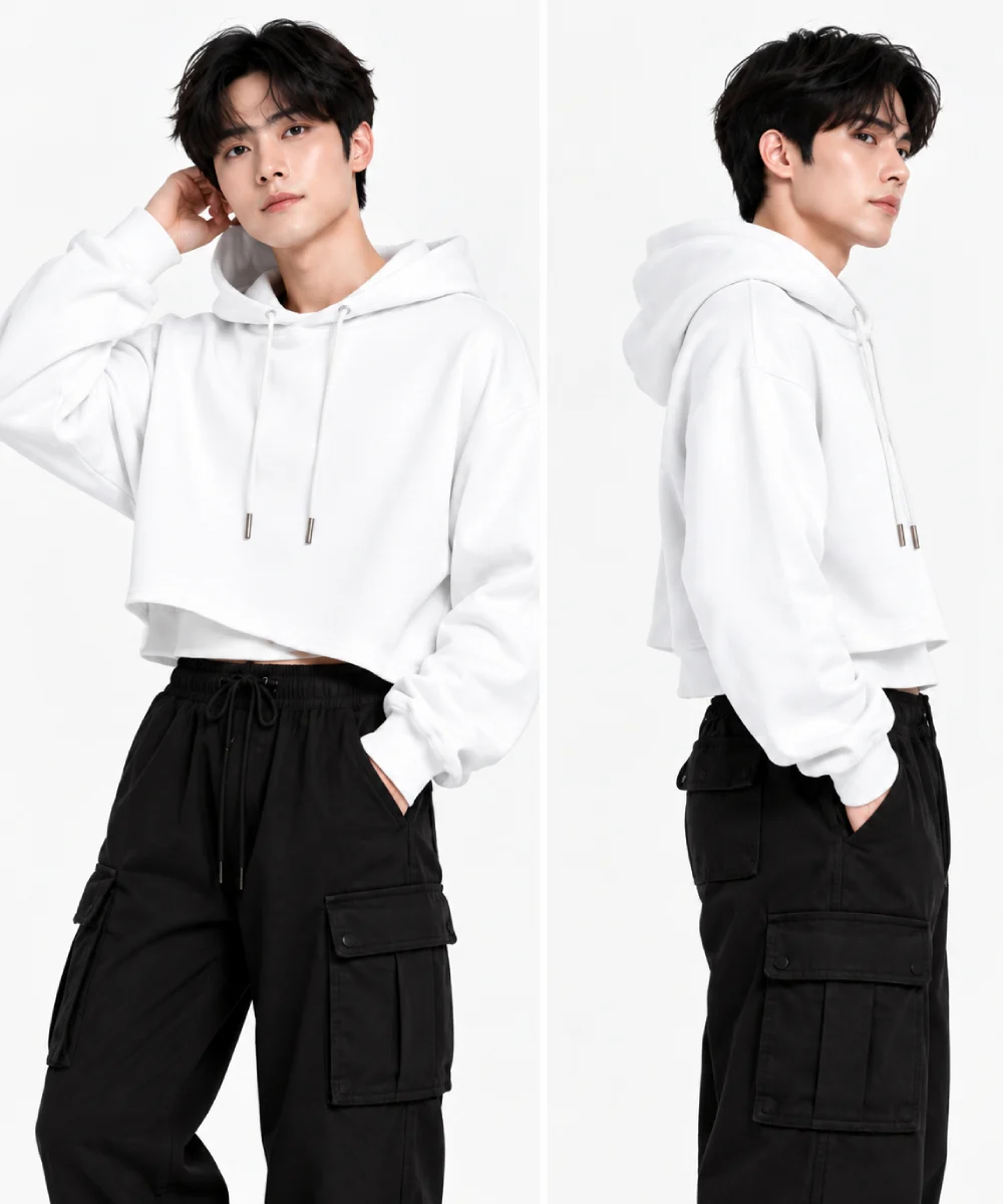 Áo hoodie Hoodie dáng lửng màu trắng năng động