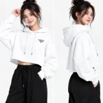 Áo hoodie Hoodie dáng lửng màu trắng năng động