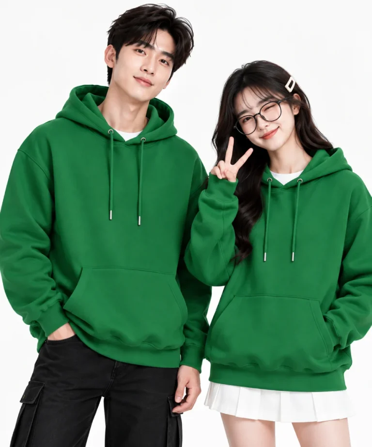 Áo hoodie có túi kangaroo màu xanh lá cây