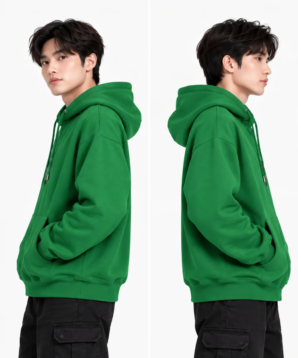 Áo hoodie có túi kangaroo màu xanh lá cây