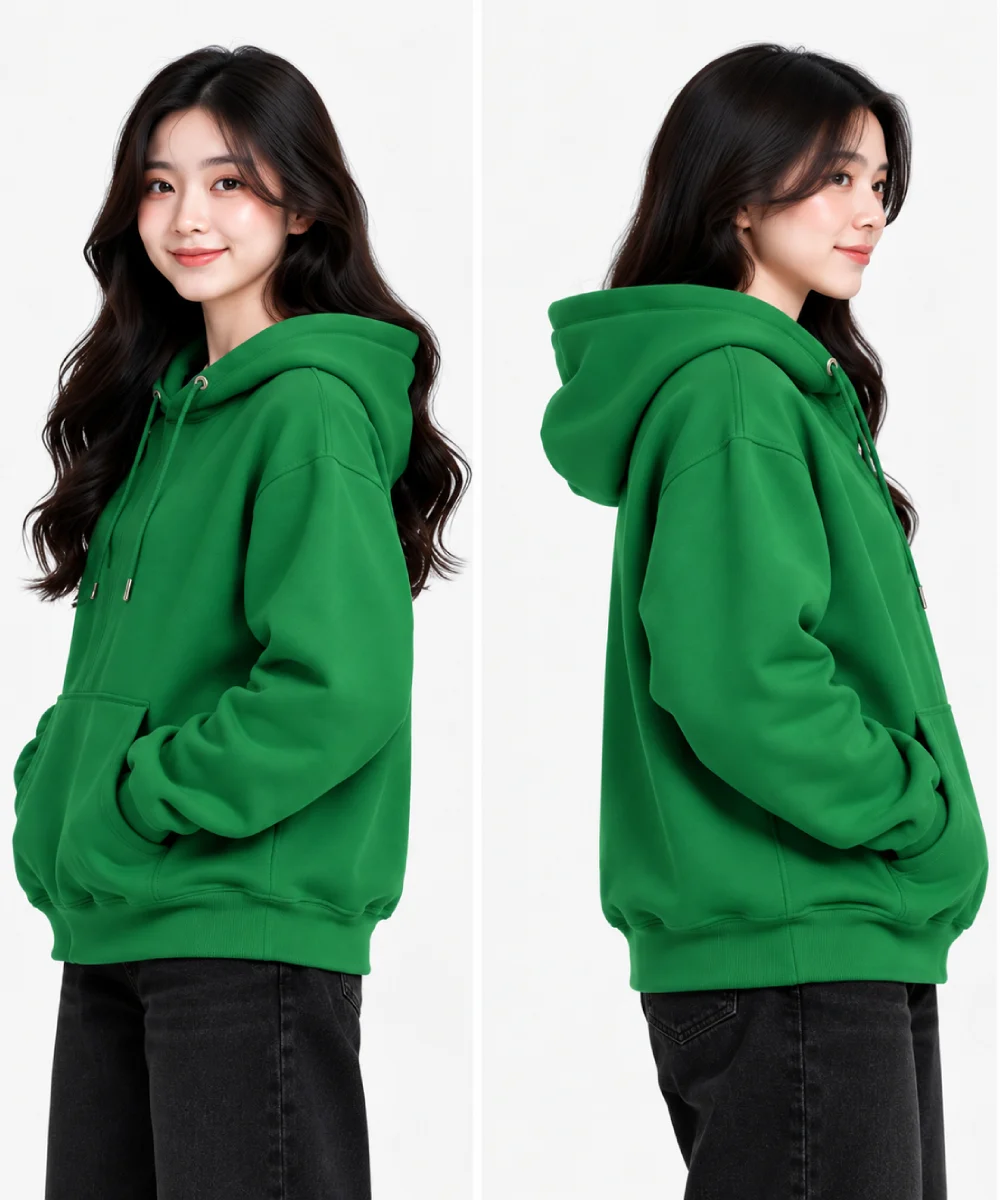 Áo hoodie có túi kangaroo màu xanh lá cây