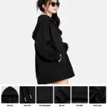 Áo hoodie dáng dài màu đen phong cách