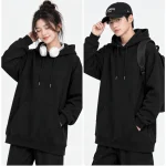 Áo hoodie dáng dài màu đen phong cách