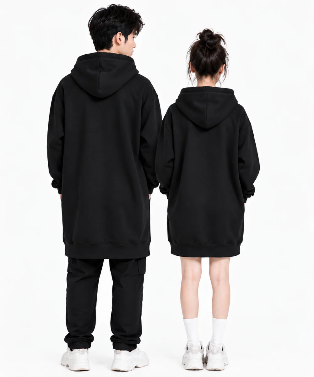 Áo hoodie dáng dài màu đen phong cách