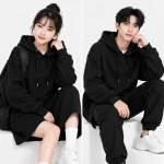 Áo hoodie dáng dài màu đen phong cách