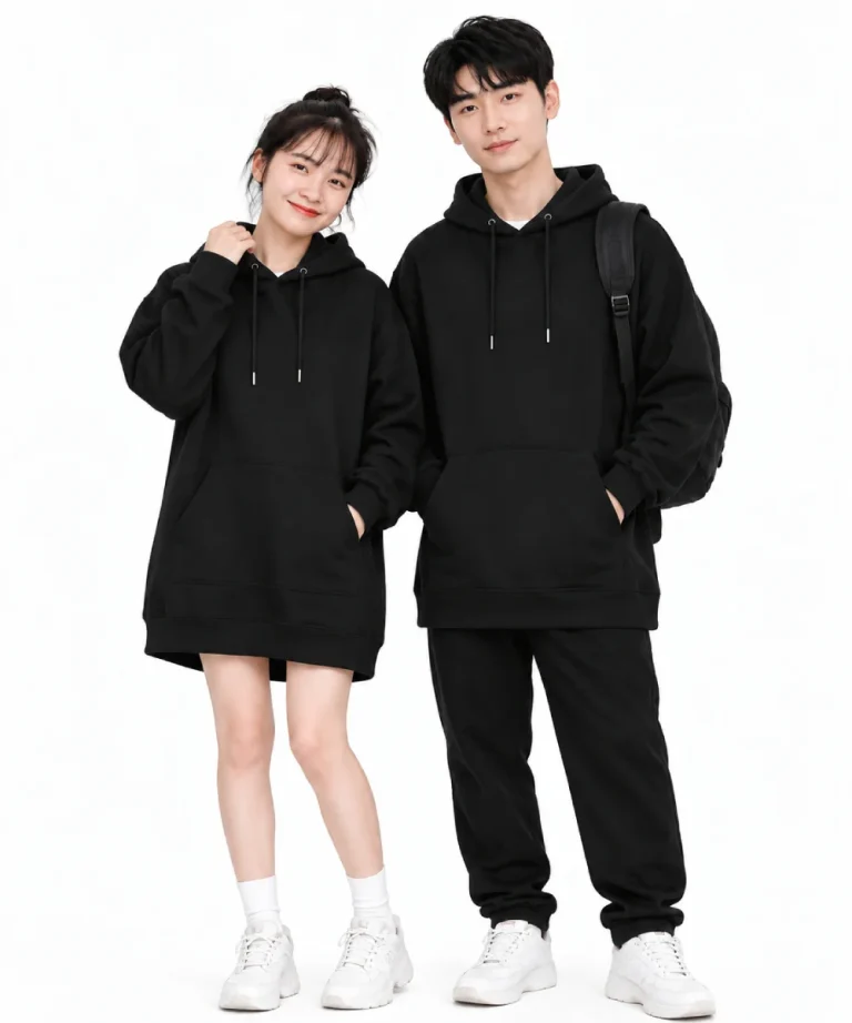 Áo hoodie dáng dài màu đen phong cách