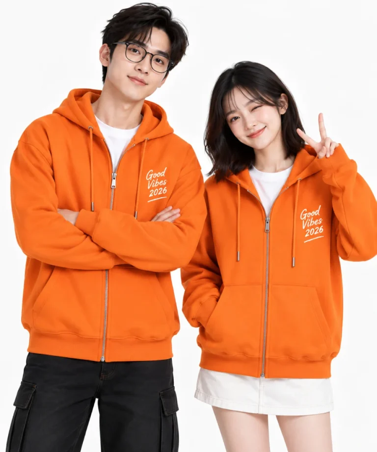 Áo hoodie đồng phục màu cam phong cách trẻ trung