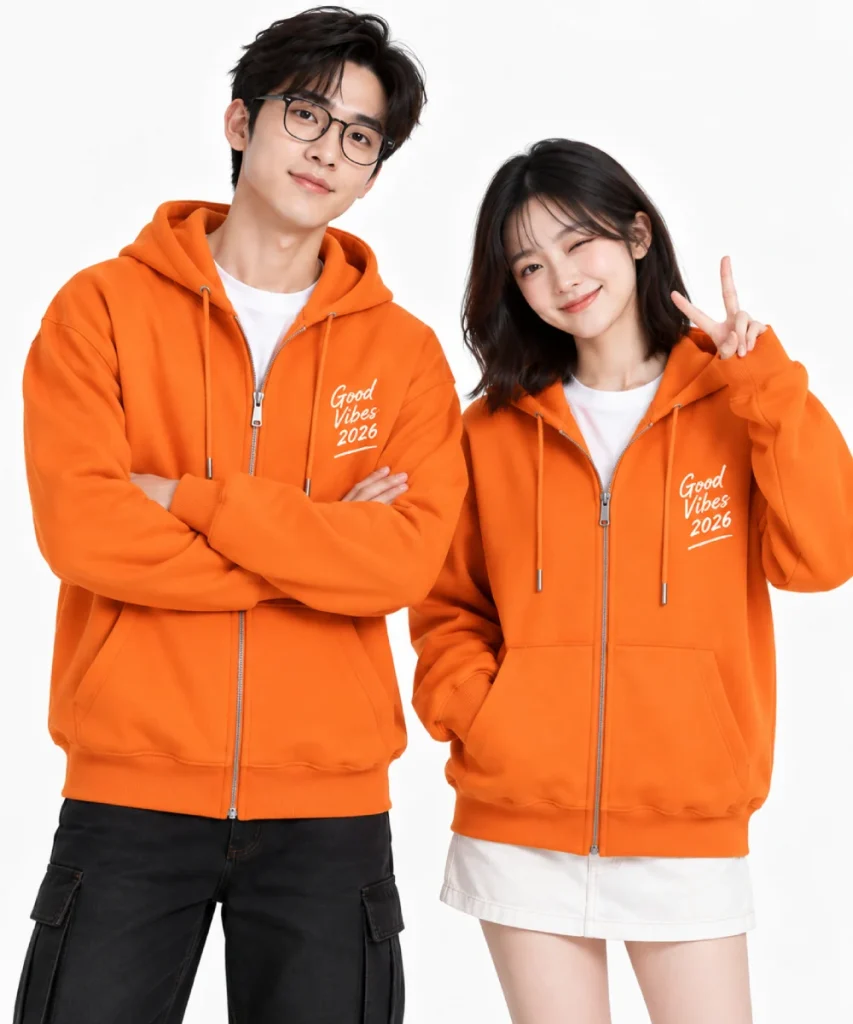Áo hoodie đồng phục màu cam phong cách trẻ trung