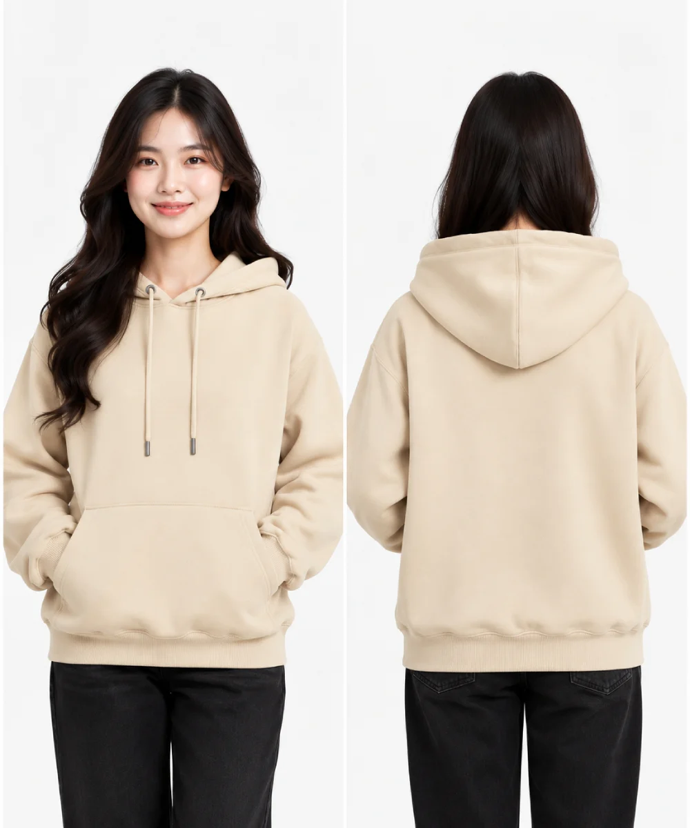 Áo hoodie đồng phục màu kem tối giản