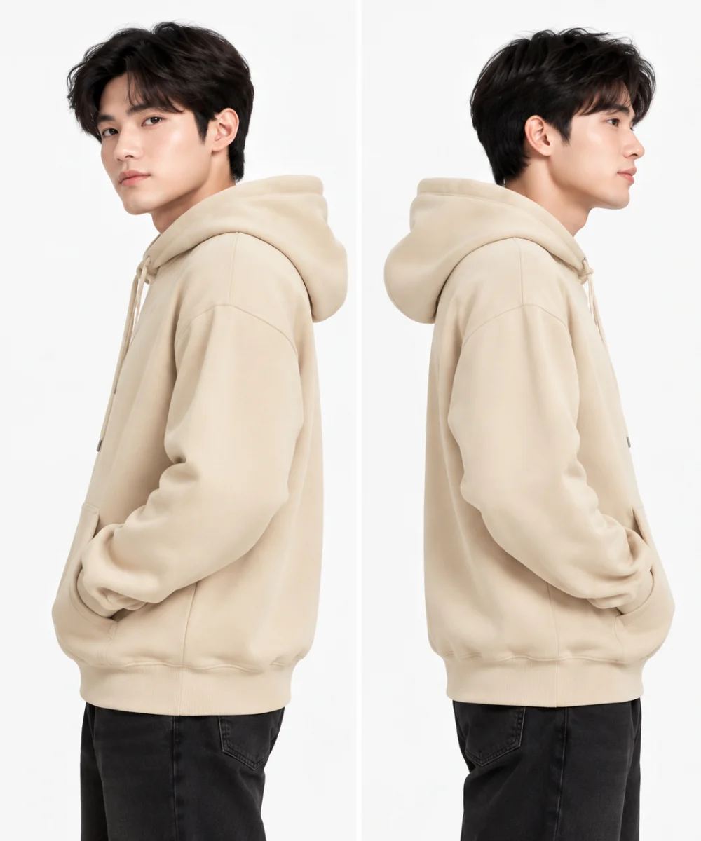 Áo hoodie đồng phục màu kem tối giản