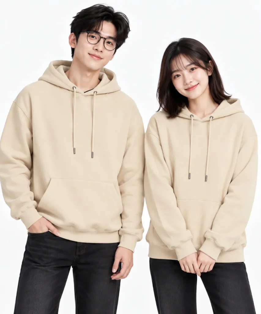 Áo hoodie đồng phục màu kem tối giản