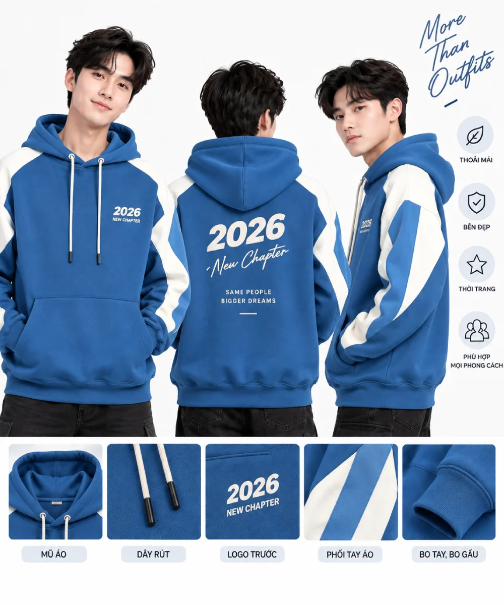 Áo hoodie đồng phục màu xanh dương hiện đại