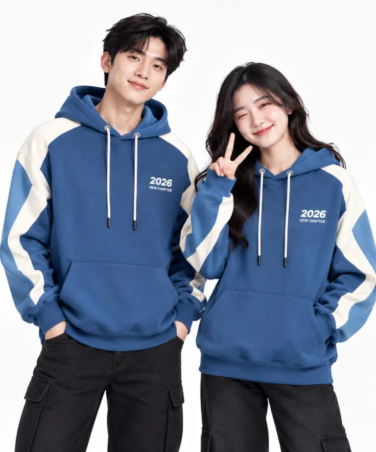 Áo hoodie đồng phục màu xanh dương hiện đại