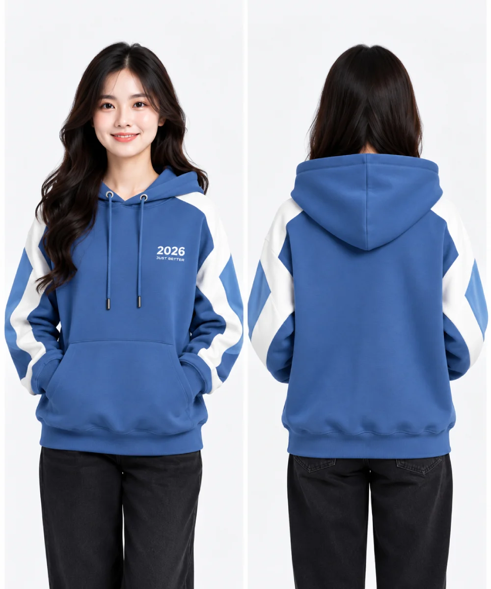 Áo hoodie đồng phục màu xanh dương hiện đại