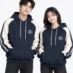 Áo hoodie đồng phục màu xanh navy phối tay trắng