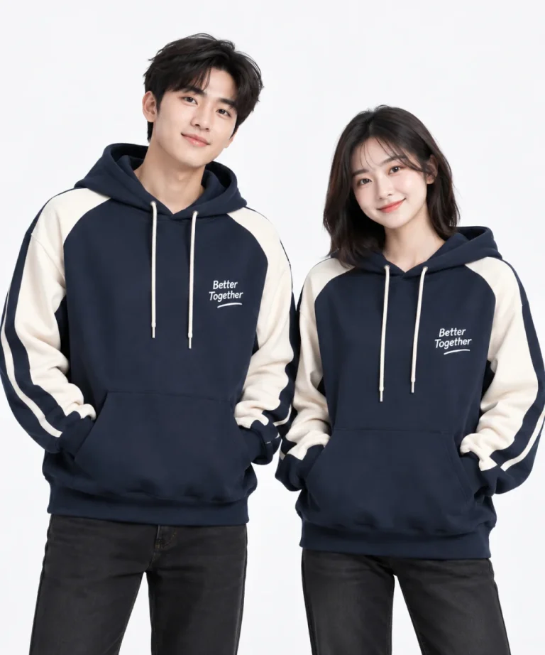 Áo hoodie đồng phục màu xanh navy phối tay trắng