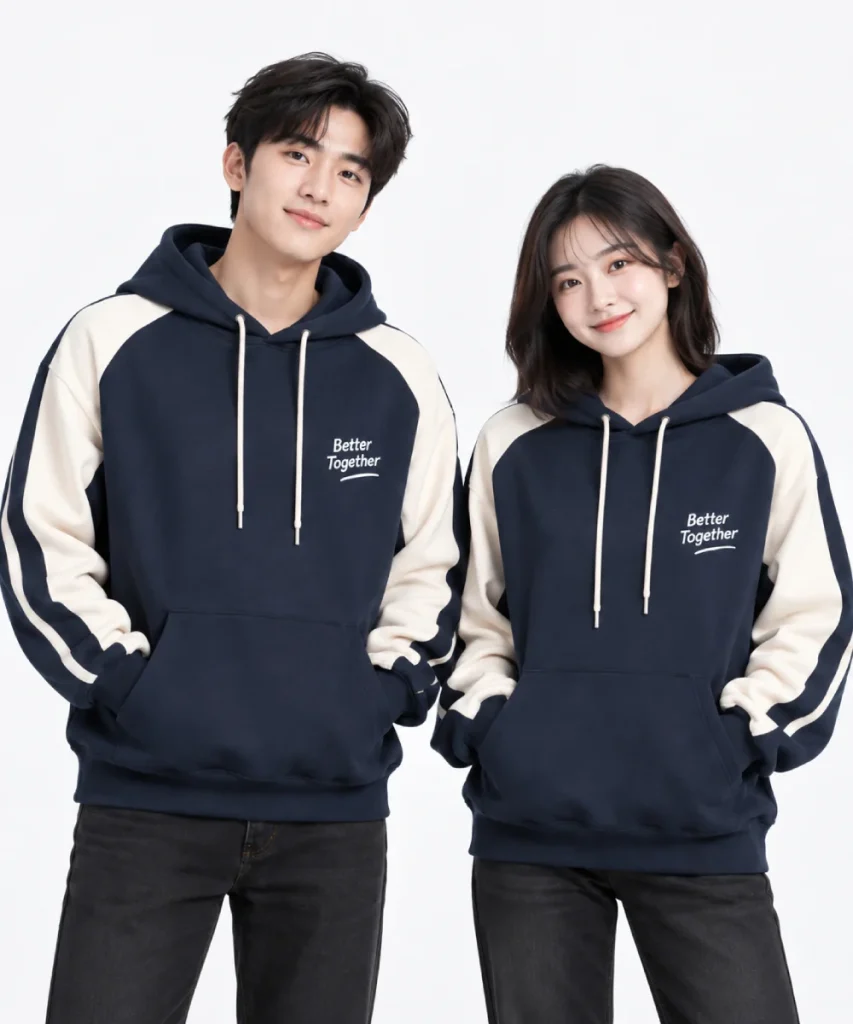 Áo hoodie đồng phục màu xanh navy phối tay trắng