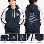 Áo hoodie đồng phục màu xanh navy phối tay trắng