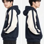 Áo hoodie đồng phục màu xanh navy phối tay trắng