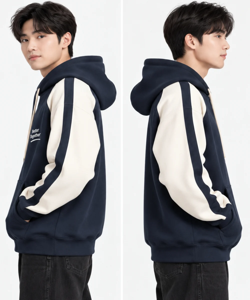 Áo hoodie đồng phục màu xanh navy phối tay trắng