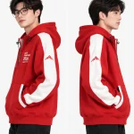 Áo hoodie khoá kéo 1/2 màu đỏ phối trắng