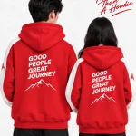 Áo hoodie khoá kéo 1/2 màu đỏ phối trắng