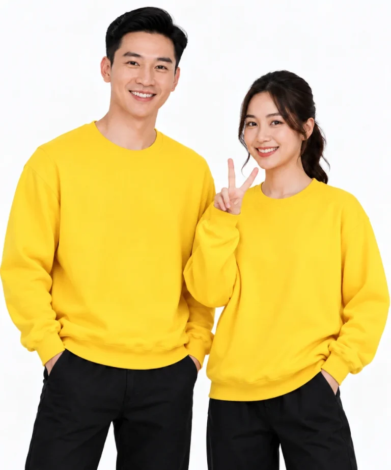 Áo hoodie không mũ màu vàng cơ bản