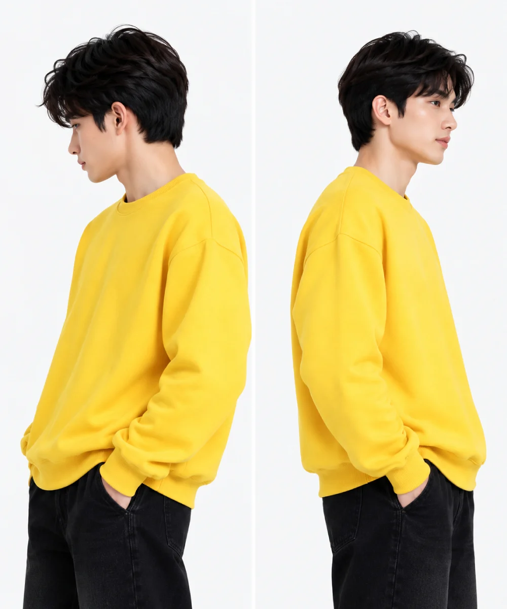 Áo hoodie không mũ màu vàng cơ bản