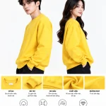 Áo hoodie không mũ màu vàng cơ bản
