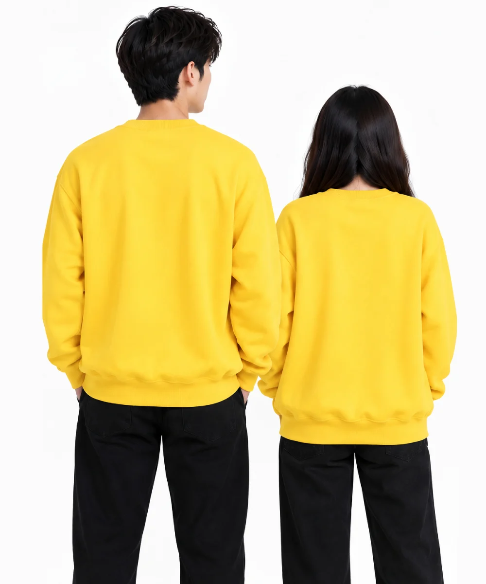 Áo hoodie không mũ màu vàng cơ bản