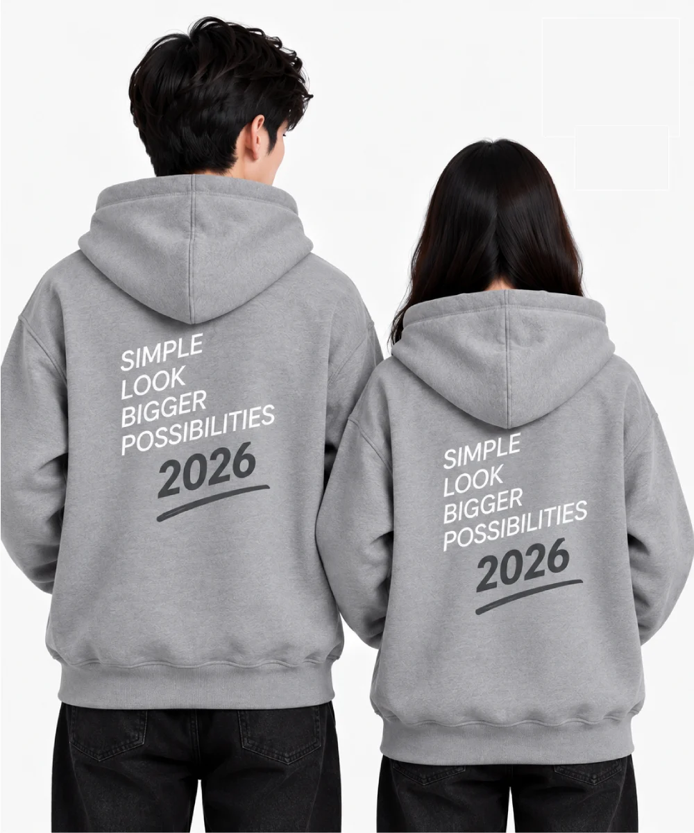 Áo hoodie không túi màu xám tối giản