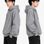 Áo hoodie không túi màu xám tối giản