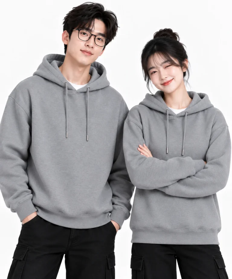 Áo hoodie không túi màu xám tối giản