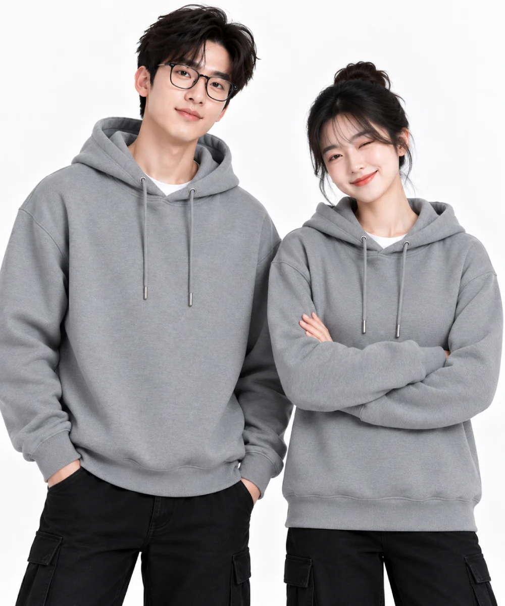 Áo hoodie không túi màu xám tối giản