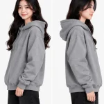 Áo hoodie không túi màu xám tối giản