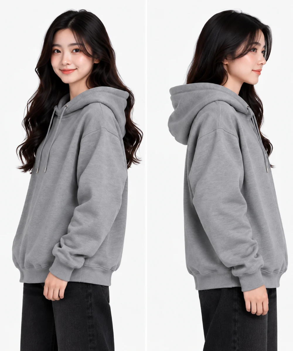 Áo hoodie không túi màu xám tối giản