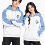 Áo hoodie nam nữ màu trắng xanh hiện đại