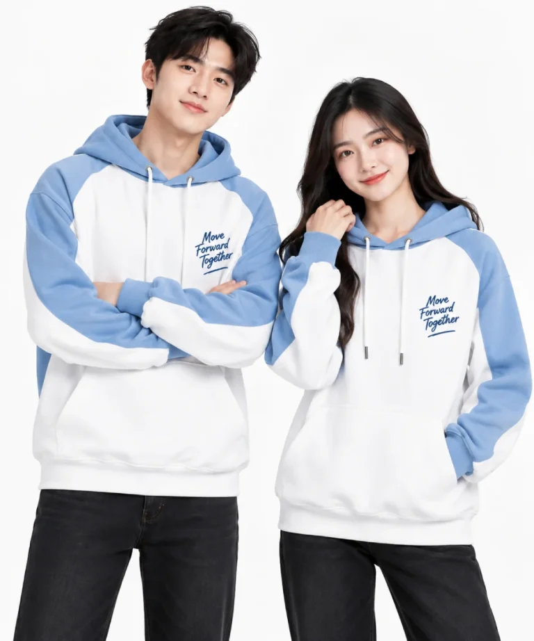 Áo hoodie nam nữ màu trắng xanh hiện đại