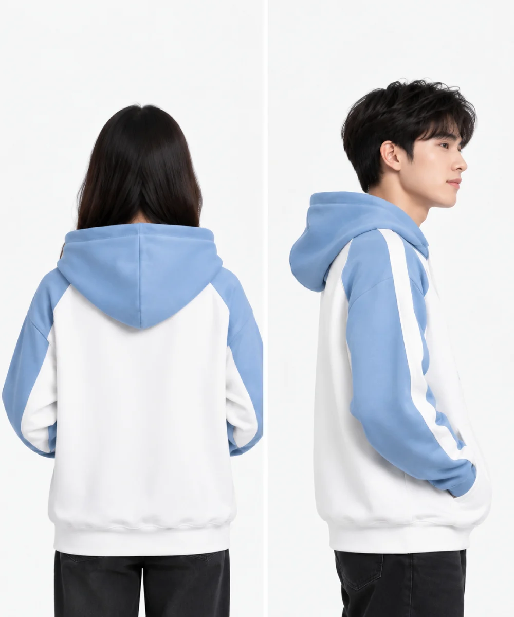 Áo hoodie nam nữ màu trắng xanh hiện đại