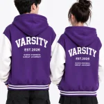 Áo hoodie varsity thời trang màu tím phối trắng