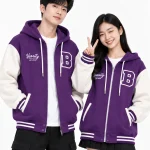 Áo hoodie varsity thời trang màu tím phối trắng