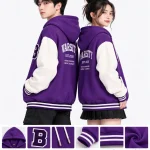 Áo hoodie varsity thời trang màu tím phối trắng