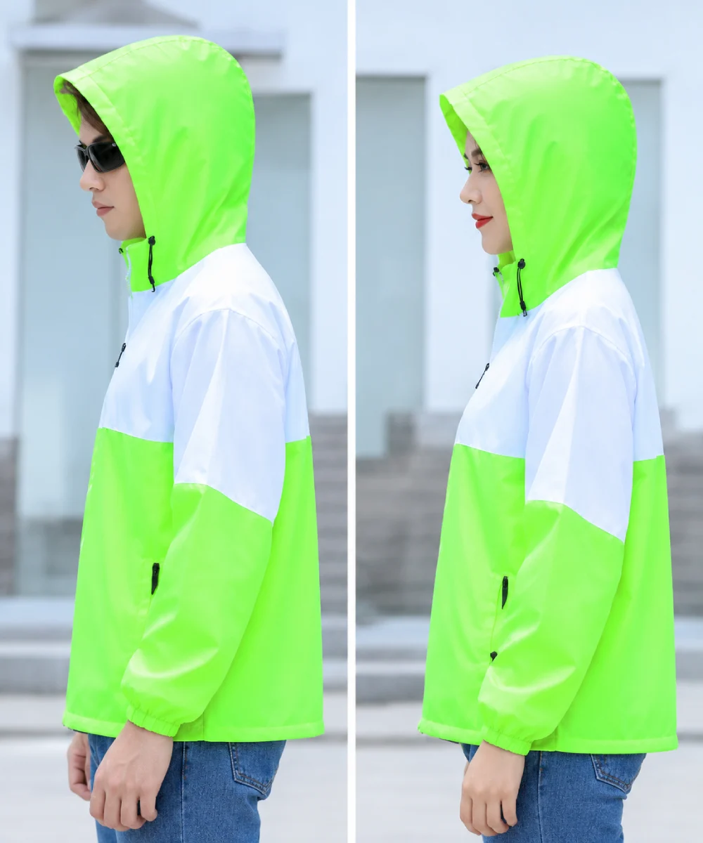 Áo khoác gió đồng phục phối màu xanh neon