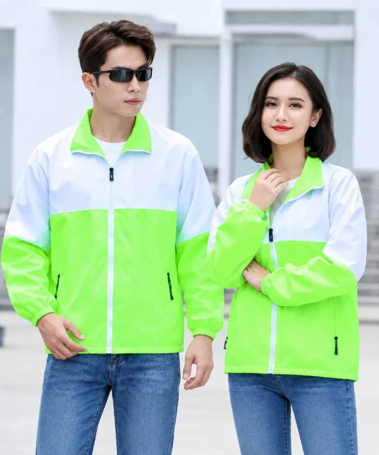 Áo khoác gió đồng phục phối màu xanh neon