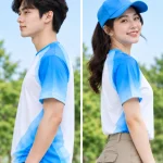 Áo nhóm đi du lịch màu trắng phối raglan màu xanh