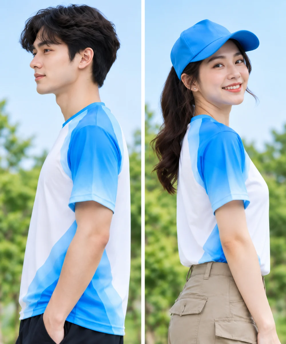 Áo nhóm đi du lịch màu trắng phối raglan màu xanh
