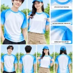Áo nhóm đi du lịch màu trắng phối raglan màu xanh