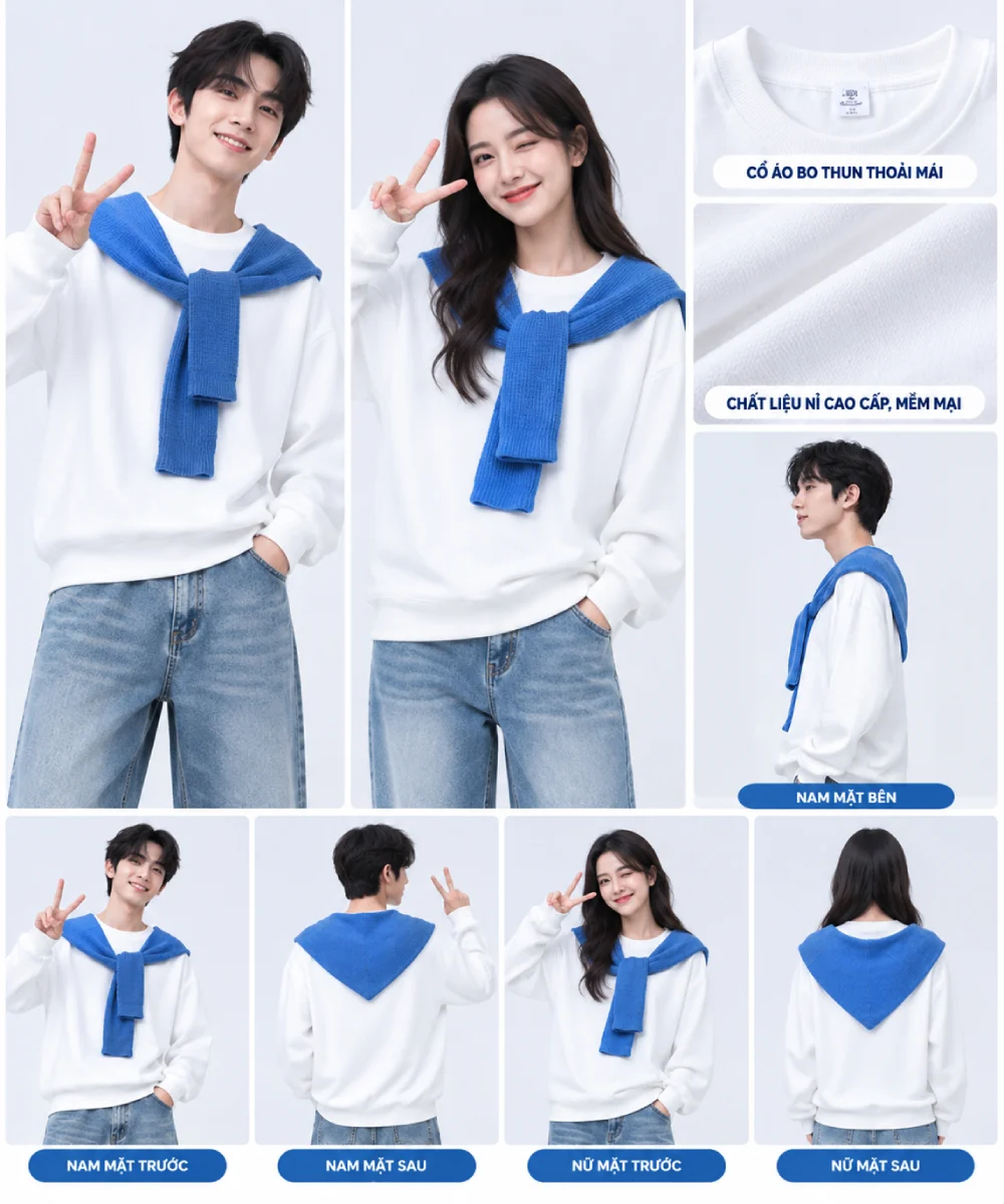 Áo nhóm đồng phục sweater kèm khăn quàng